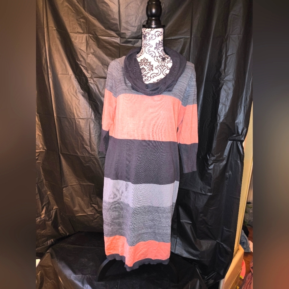 Striped Gray and Peach Women's Sweater Tunic/Dress